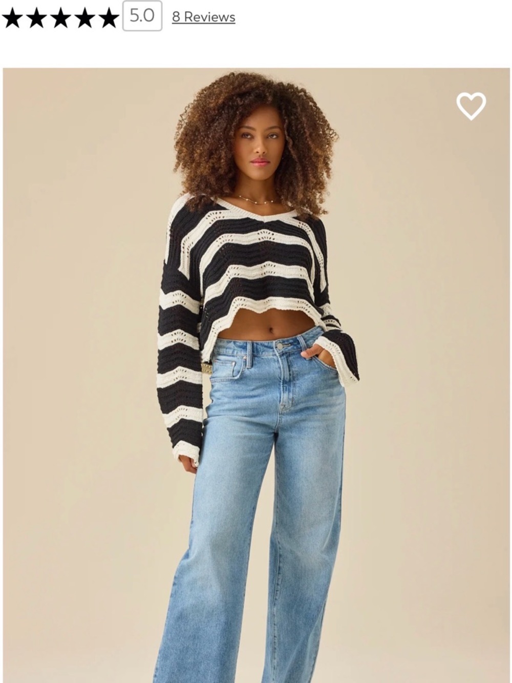 Striped Cropped Knit Sweater in Black & Cream